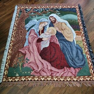 Vintage Nativity Wall Tapestry/Throw Blanket Baby Jesus Mary Joseph Holy Family